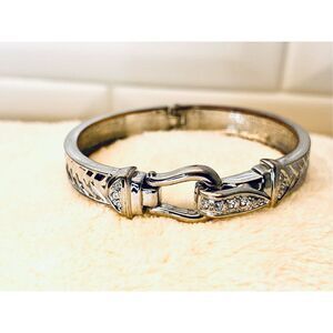 Silver Tone Magnetic Crystal Inlay Herringbone Wide Bracelet Jewelry Buy 3/$18